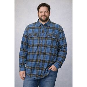 SWISS TECH Performance Gear Mens Big Tall 2XL 50-52 Blue Plaid Long Sleeve Shirt